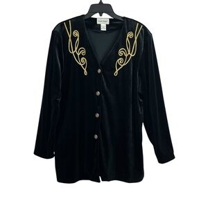 Graver Studio Womens Jacket Velvet Black Gold Trim Large Vintage